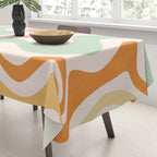 Retro Liquid Swirl Abstract Pattern in Celadon Orange Tablecloth Gallery Image 3