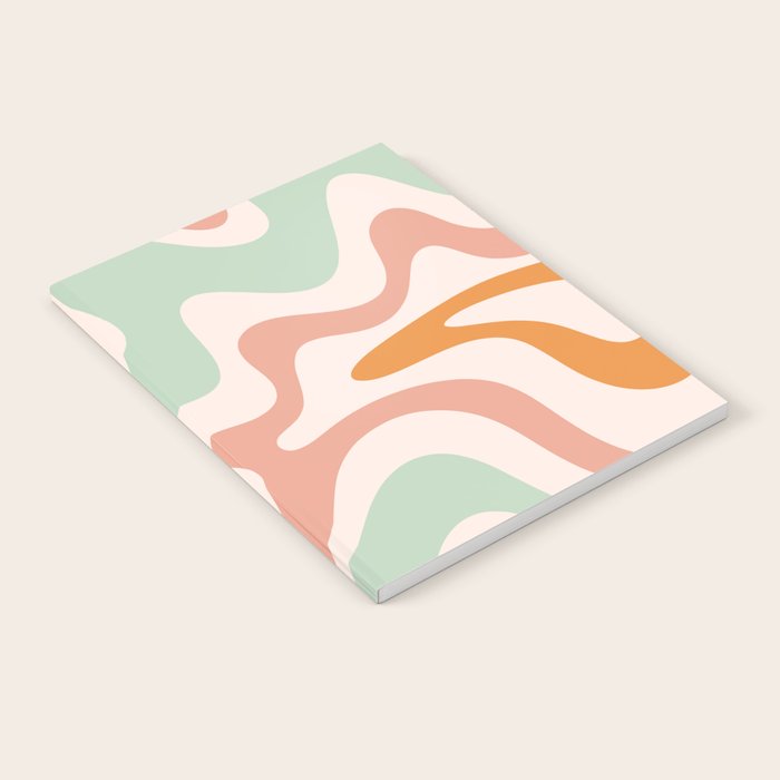 Retro Liquid Swirl Abstract Pattern in Celadon Orange Notebook Gallery Image 2