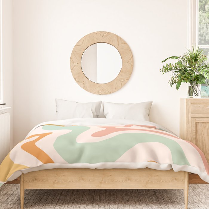 Retro Liquid Swirl Abstract Pattern in Celadon Orange Duvet Cover Gallery Image 3