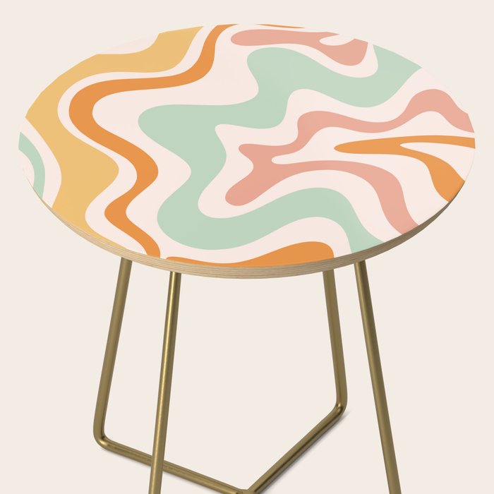 Retro Liquid Swirl Abstract Pattern in Celadon Orange Side Table Gallery Image 2