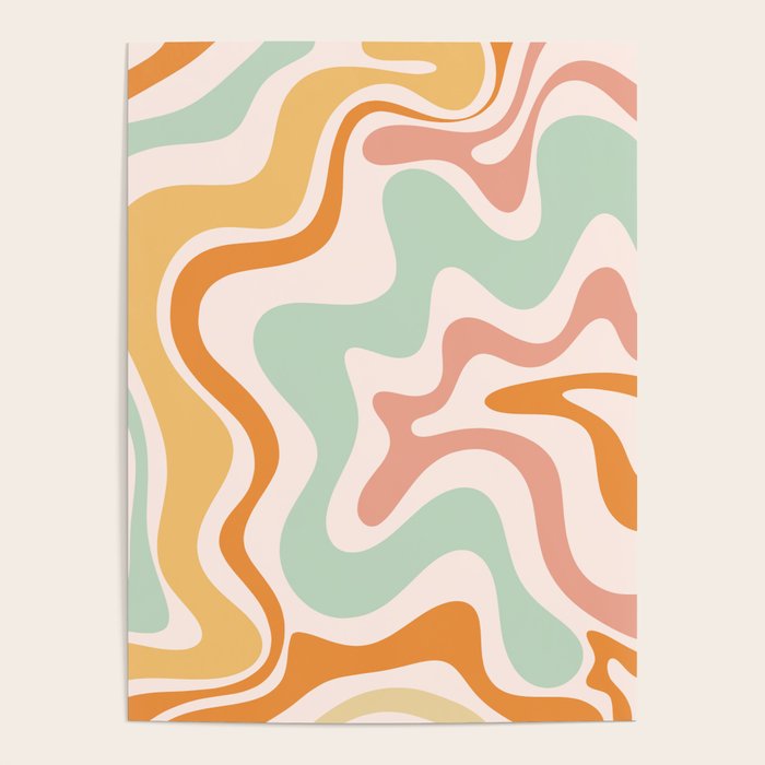 Retro Liquid Swirl Abstract Pattern in Celadon Orange Poster Gallery Image 4