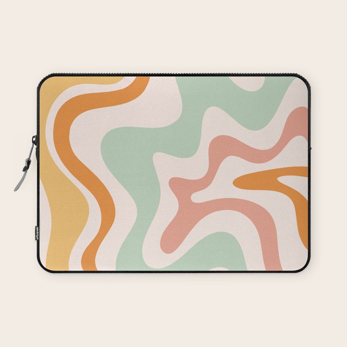 Retro Liquid Swirl Abstract Pattern in Celadon Orange Laptop Sleeve Gallery Image 1