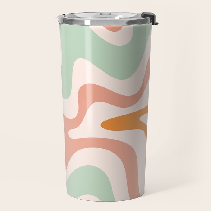 Retro Liquid Swirl Abstract Pattern in Celadon Orange Travel Mug Gallery Image 2