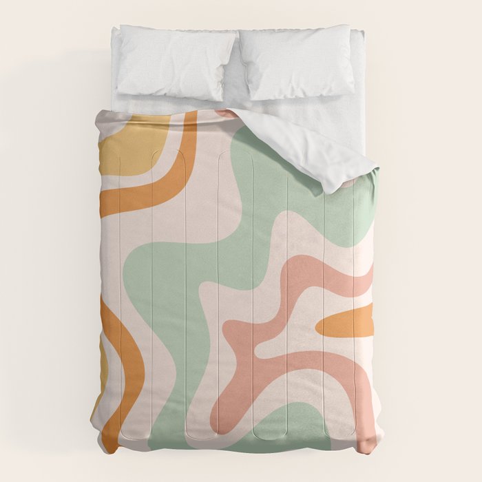 Retro Liquid Swirl Abstract Pattern in Celadon Orange Comforter Gallery Image 1