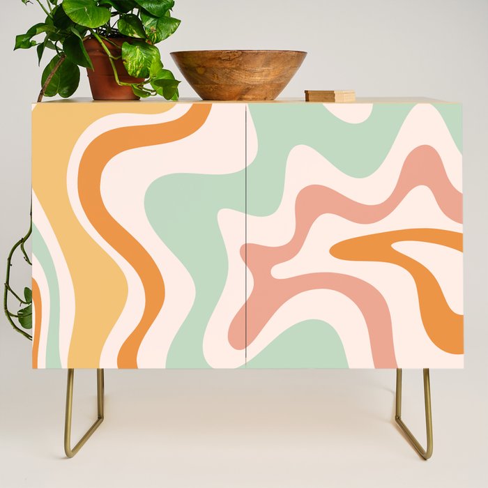 Retro Liquid Swirl Abstract Pattern in Celadon Orange Credenza Gallery Image 1