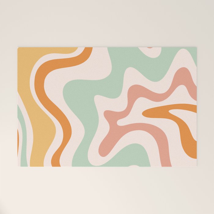 Retro Liquid Swirl Abstract Pattern in Celadon Orange Welcome Mat Gallery Image 1