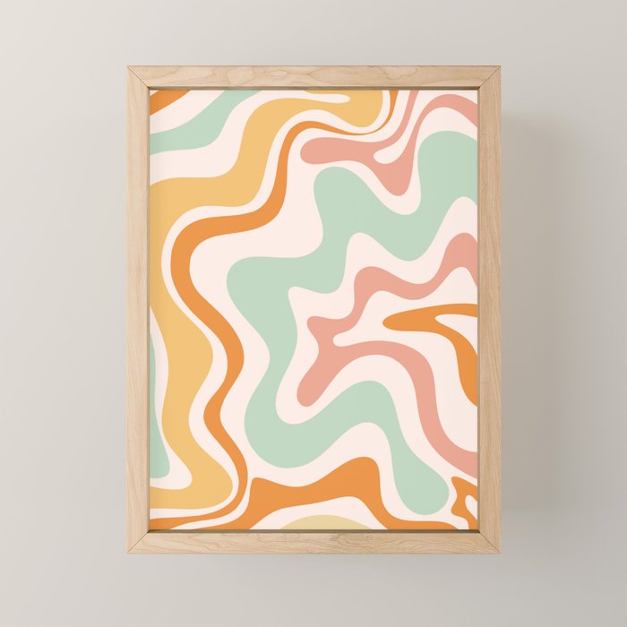 Retro Liquid Swirl Abstract Pattern in Celadon Orange Mini Art Print Gallery Image 1