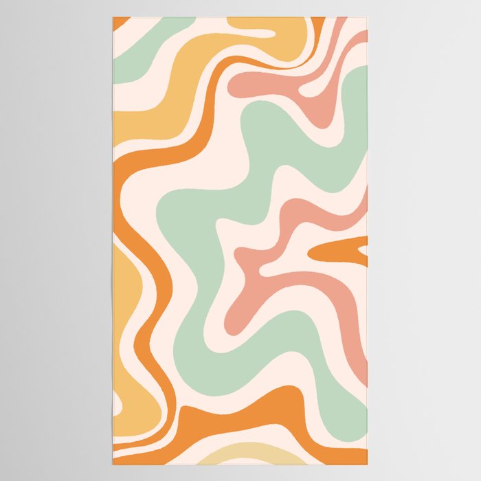 Retro Liquid Swirl Abstract Pattern in Celadon Orange Tablecloth Gallery Image 2