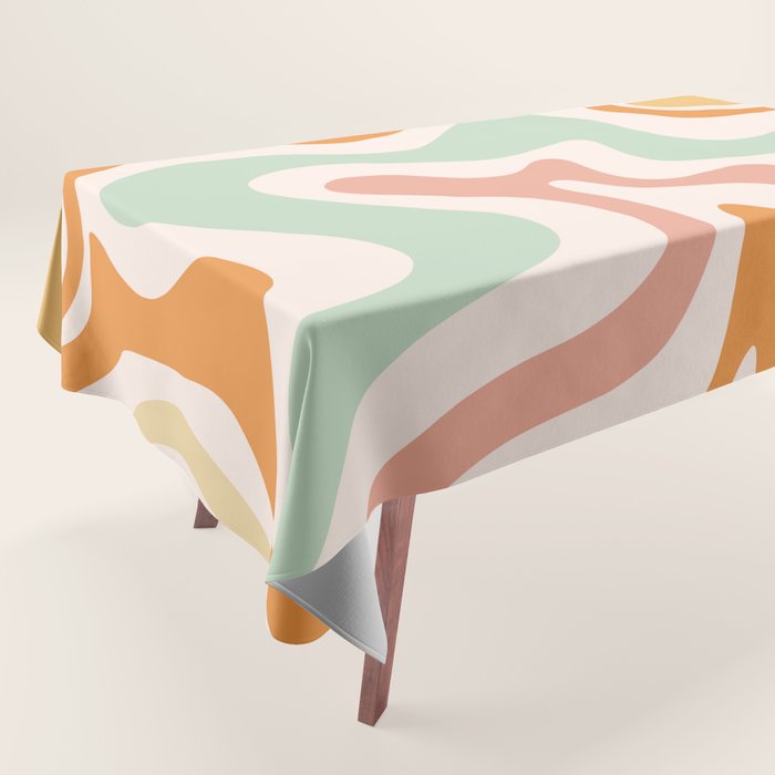 Retro Liquid Swirl Abstract Pattern in Celadon Orange Tablecloth Gallery Image 1