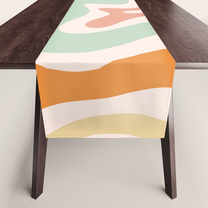Retro Liquid Swirl Abstract Pattern in Celadon Orange Table Runner Gallery Image 1