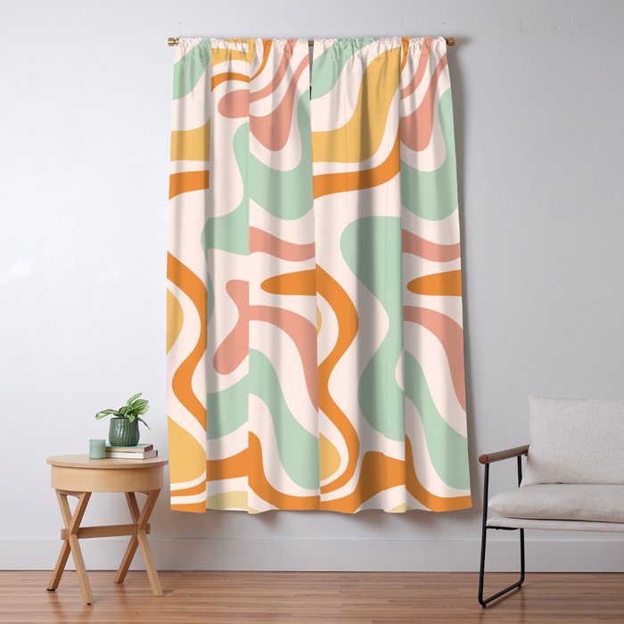 Retro Liquid Swirl Abstract Pattern in Celadon Orange Window Curtain Gallery Image 5