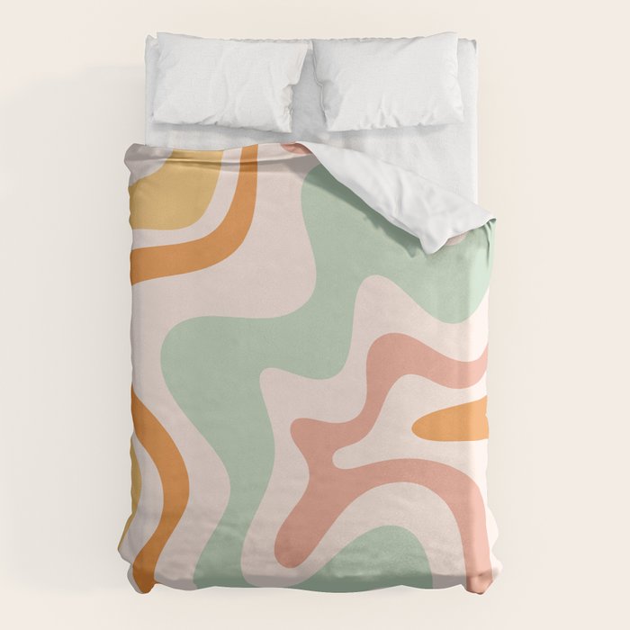 Retro Liquid Swirl Abstract Pattern in Celadon Orange Duvet Cover Gallery Image 6
