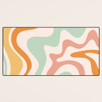 Retro Liquid Swirl Abstract Pattern in Celadon Orange Desk Mat Gallery Image 3