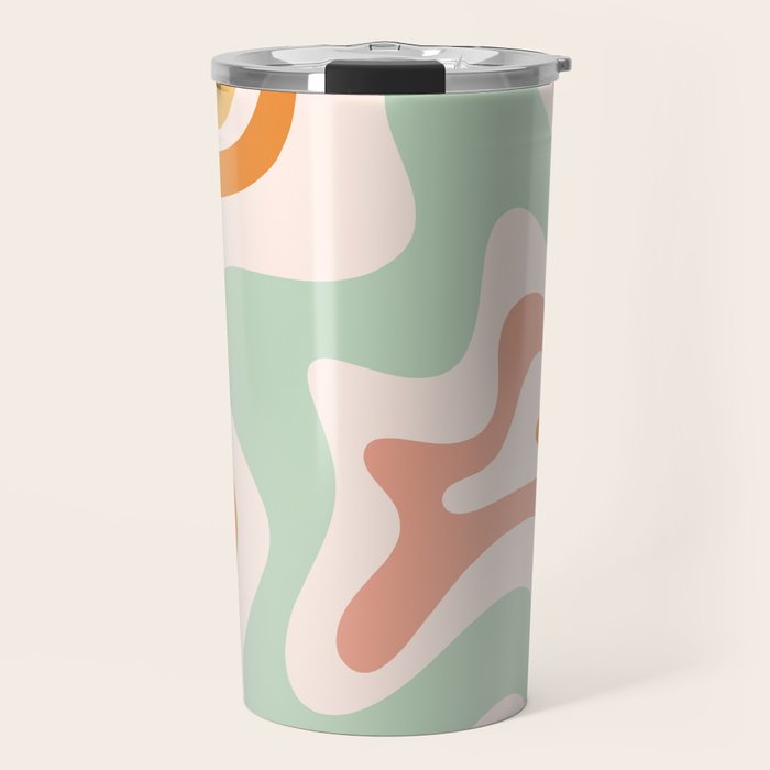 Retro Liquid Swirl Abstract Pattern in Celadon Orange Travel Mug Gallery Image 1