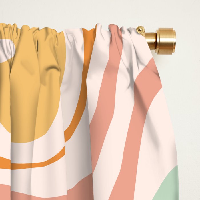 Retro Liquid Swirl Abstract Pattern in Celadon Orange Window Curtain Gallery Image 2