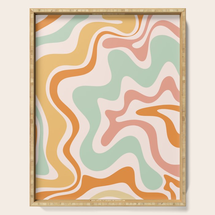 Retro Liquid Swirl Abstract Pattern in Celadon Orange Serving Tray Gallery Image 1