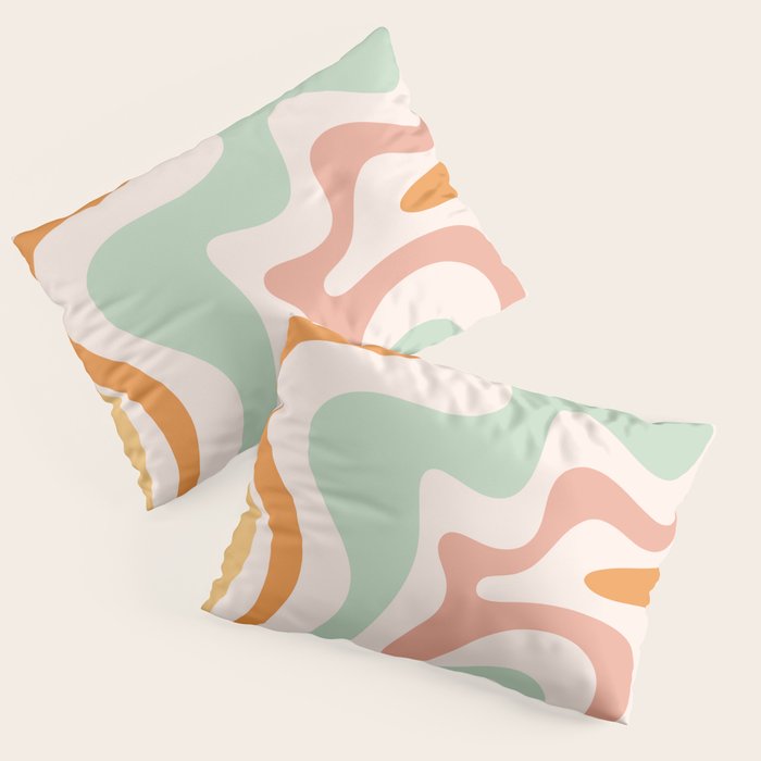 Retro Liquid Swirl Abstract Pattern in Celadon Orange Pillow Sham Gallery Image 1