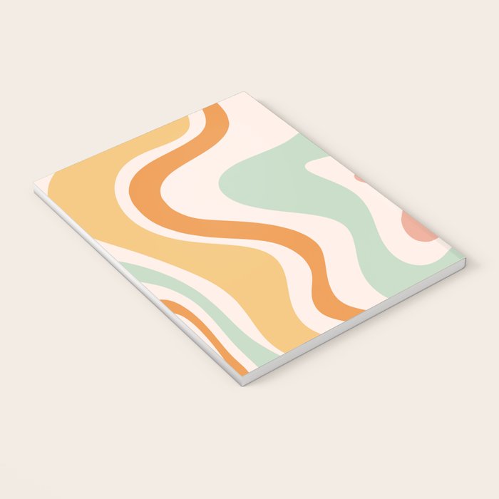 Retro Liquid Swirl Abstract Pattern in Celadon Orange Notebook Gallery Image 3