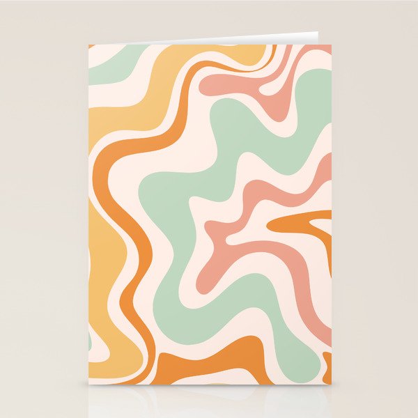Retro Liquid Swirl Abstract Pattern in Celadon Orange Stationery Card Gallery Image 2