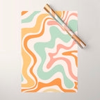 Retro Liquid Swirl Abstract Pattern in Celadon Orange Wrapping Paper Gallery Image 1
