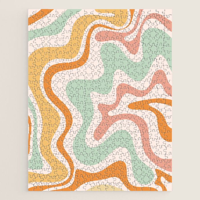 Retro Liquid Swirl Abstract Pattern in Celadon Orange Jigsaw Puzzle Gallery Image 1