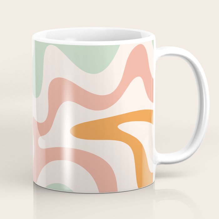 Retro Liquid Swirl Abstract Pattern in Celadon Orange Coffee Mug Gallery Image 1