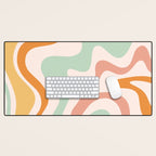 Retro Liquid Swirl Abstract Pattern in Celadon Orange Desk Mat Gallery Image 1