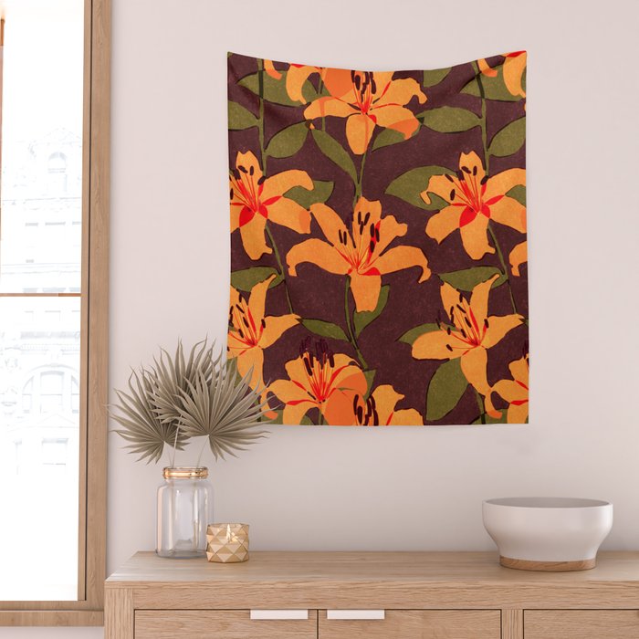 Tiger Lily (BROWN) Wall Tapestry Gallery Image 2