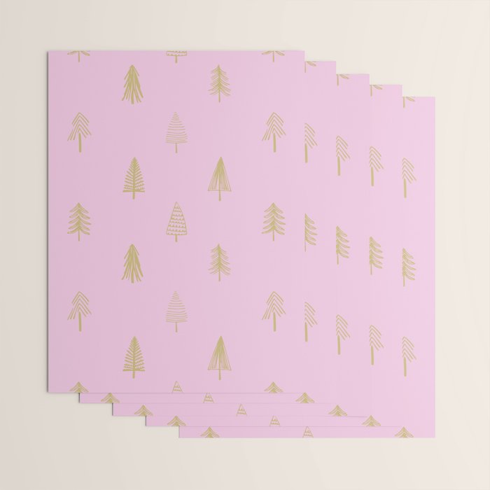 Pink pine tree doodle art pattern Wrapping Paper Gallery Image 3