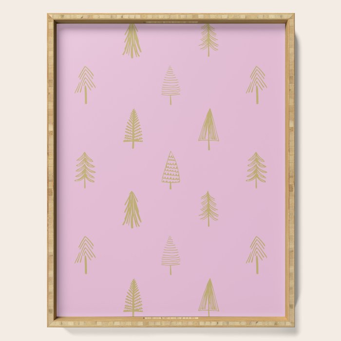 Pink pine tree doodle art pattern Serving Tray Gallery Image 1