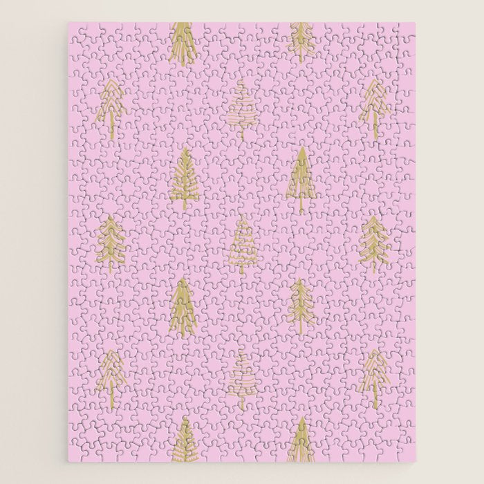 Pink pine tree doodle art pattern Jigsaw Puzzle Gallery Image 1