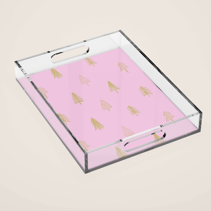 Pink pine tree doodle art pattern Acrylic Tray Gallery Image 1