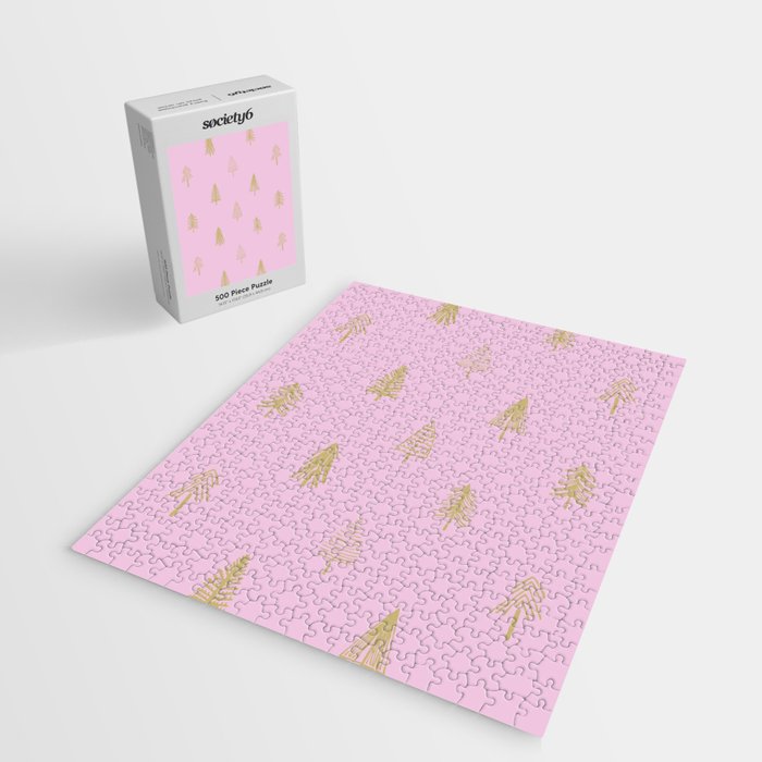 Pink pine tree doodle art pattern Jigsaw Puzzle Gallery Image 2