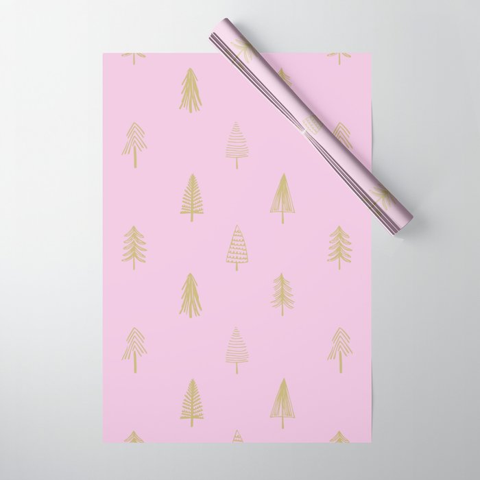 Pink pine tree doodle art pattern Wrapping Paper Gallery Image 1