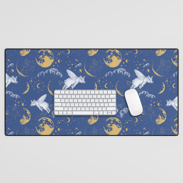Celestial Pigs lunar blue Desk Mat Gallery Image 1