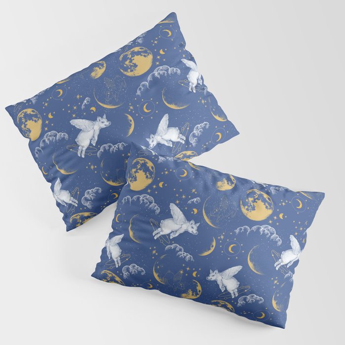 Celestial Pigs lunar blue Pillow Sham Gallery Image 1