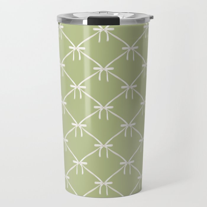 Bows & Ribbons Pattern XXIV Pastel Green Travel Mug Gallery Image 1