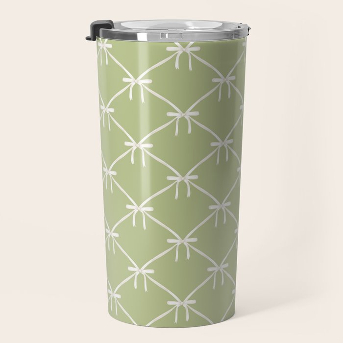 Bows & Ribbons Pattern XXIV Pastel Green Travel Mug Gallery Image 3