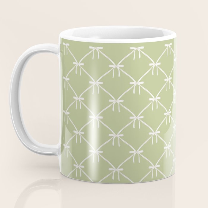 Bows & Ribbons Pattern XXIV Pastel Green Coffee Mug Gallery Image 3