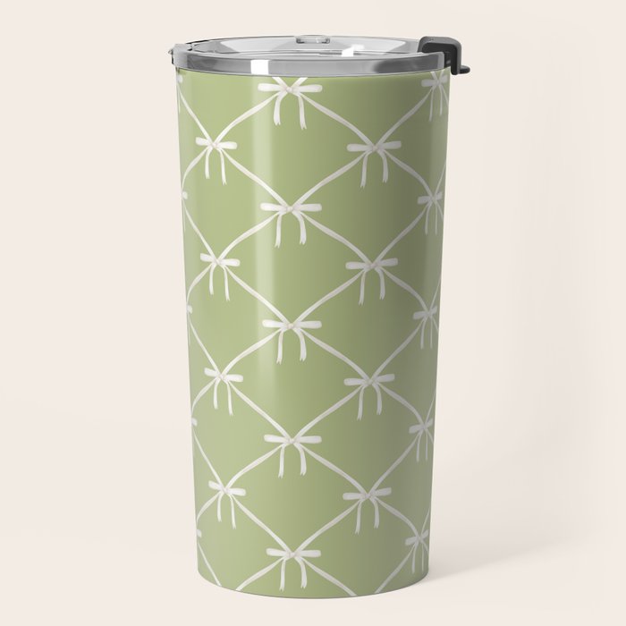 Bows & Ribbons Pattern XXIV Pastel Green Travel Mug Gallery Image 2