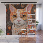 Gustav Klimt Style Tabby Cat with Colorful Geometric Robe Wall Mural Gallery Image 1