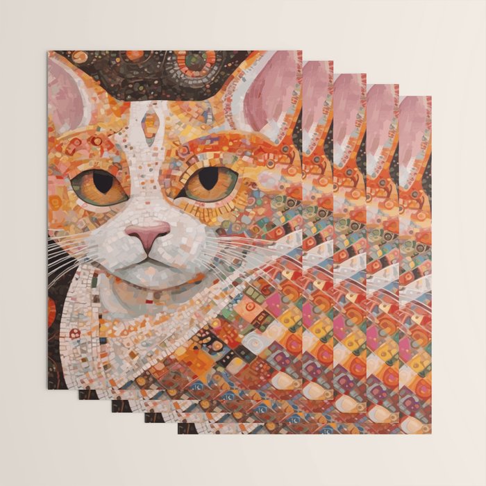 Gustav Klimt Style Tabby Cat with Colorful Geometric Robe Wrapping Paper Gallery Image 3