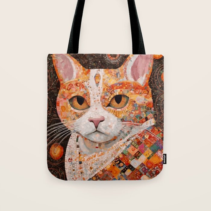 Gustav Klimt Style Tabby Cat with Colorful Geometric Robe Tote Bag Gallery Image 1