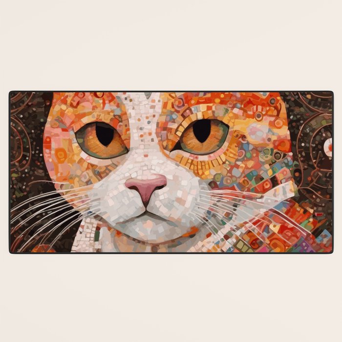 Gustav Klimt Style Tabby Cat with Colorful Geometric Robe Desk Mat Gallery Image 3