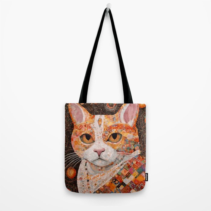 Gustav Klimt Style Tabby Cat with Colorful Geometric Robe Tote Bag Gallery Image 2