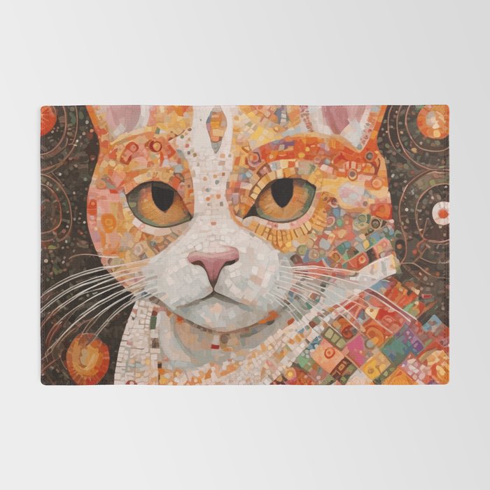Gustav Klimt Style Tabby Cat with Colorful Geometric Robe Rug Gallery Image 2