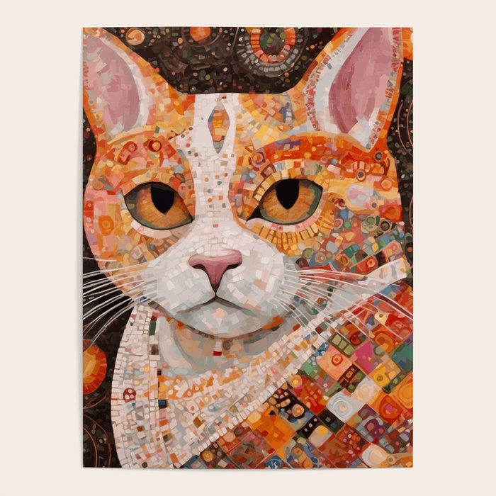 Gustav Klimt Style Tabby Cat with Colorful Geometric Robe Poster Gallery Image 4