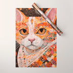 Gustav Klimt Style Tabby Cat with Colorful Geometric Robe Wrapping Paper Gallery Image 1