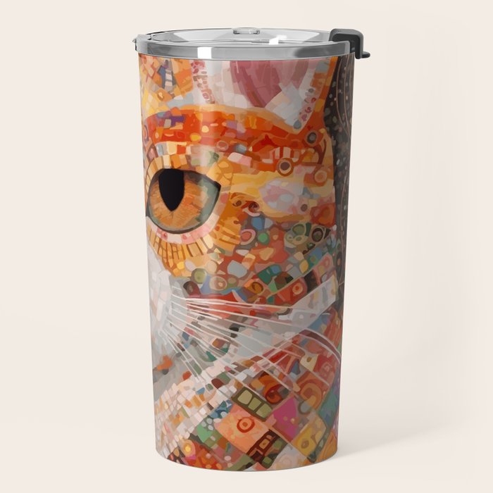 Gustav Klimt Style Tabby Cat with Colorful Geometric Robe Travel Mug Gallery Image 2