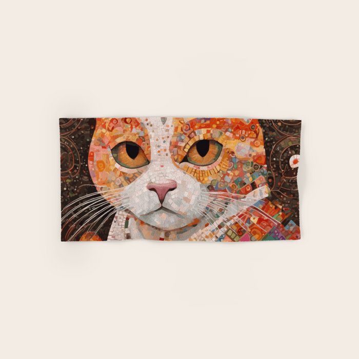 Gustav Klimt Style Tabby Cat with Colorful Geometric Robe Bath Towel Gallery Image 1